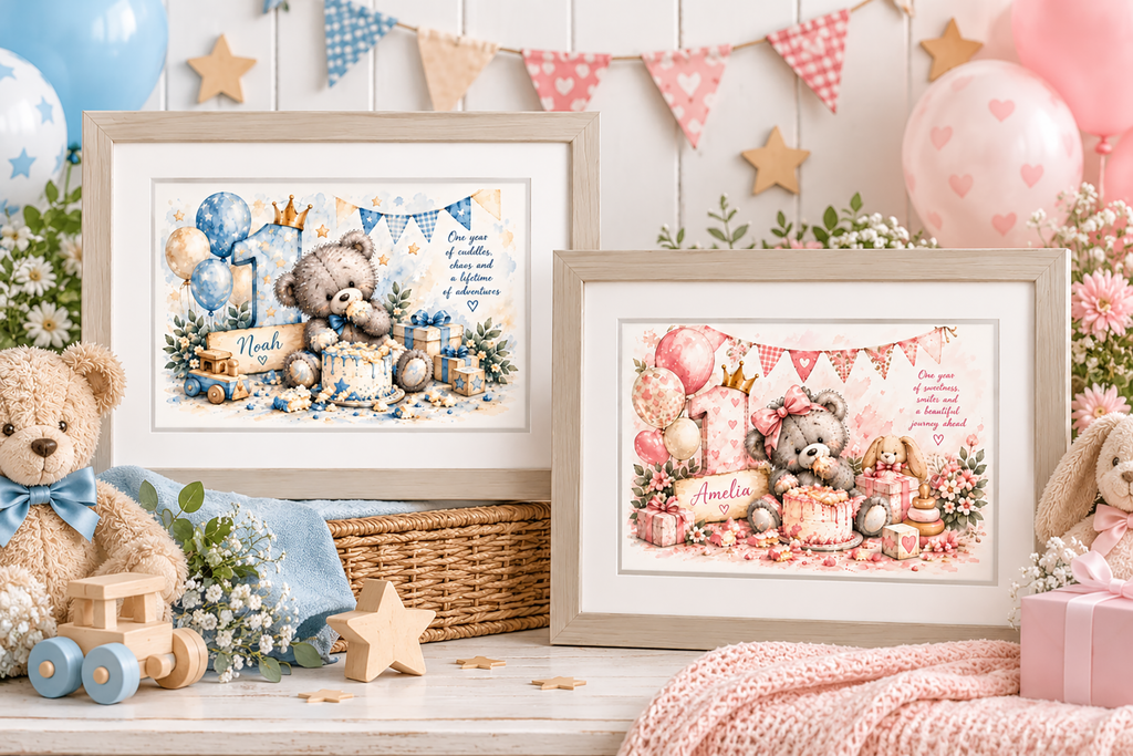 Personalised 1st Birthday Cake Smash Teddy Bear Print