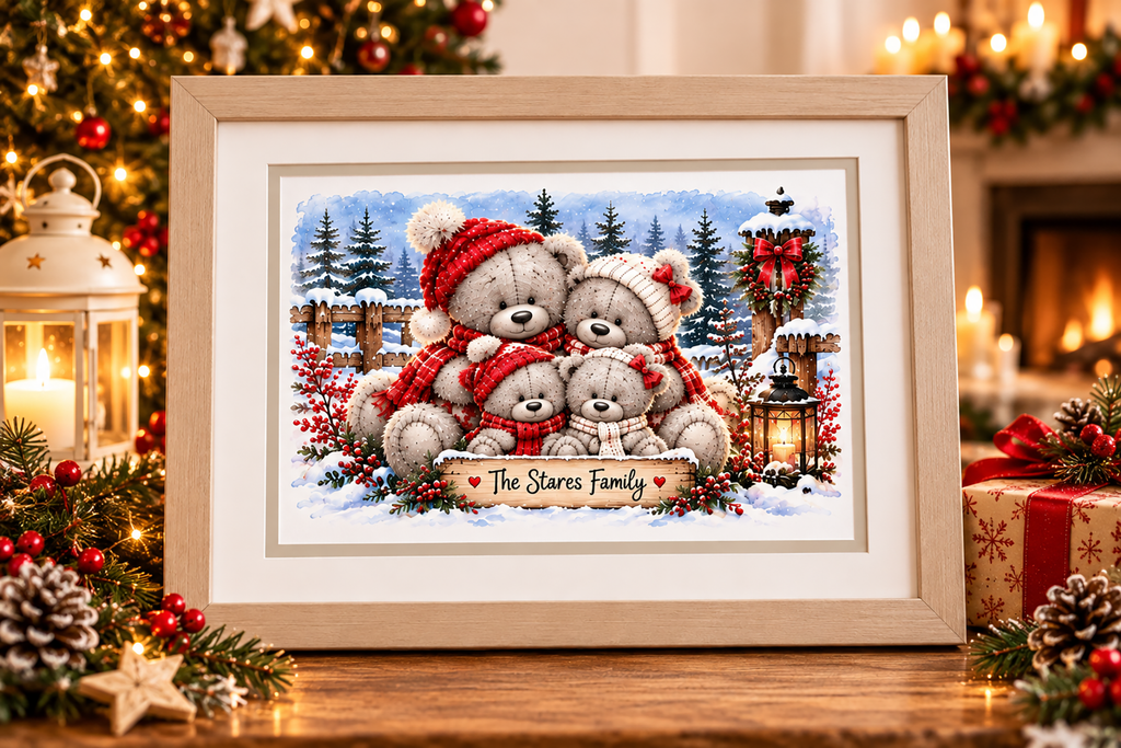 Personalised Family Christmas Teddy Print – Our Christmas Family