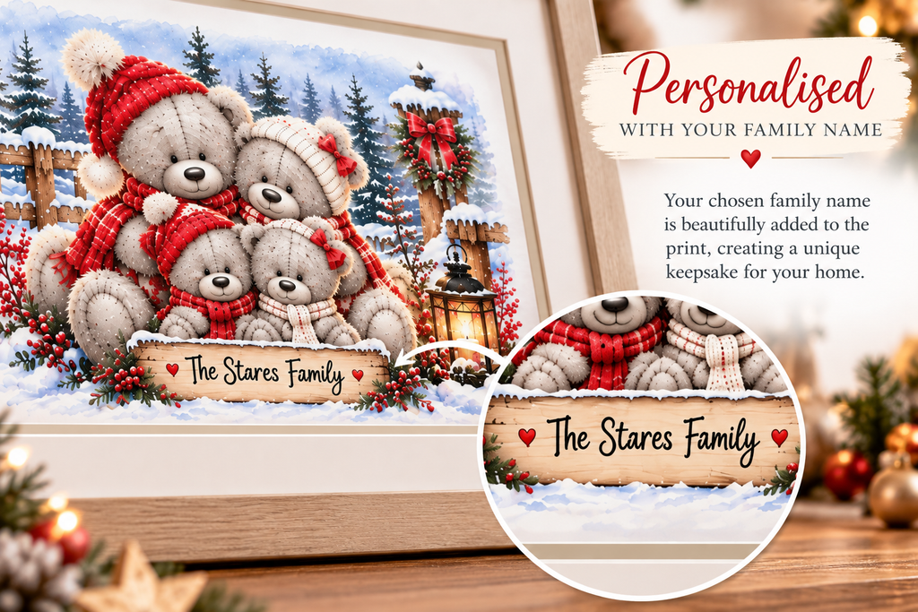 Personalised Family Christmas Teddy Print – Our Christmas Family