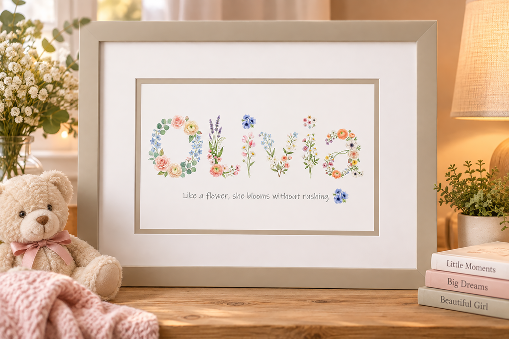 Personalised Floral Name Print – Baby & Nursery Gift