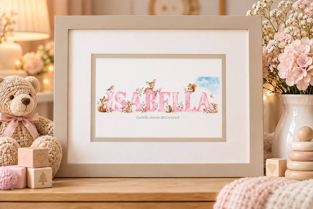 Personalised Name Framed Print – Woodland Animals Gift