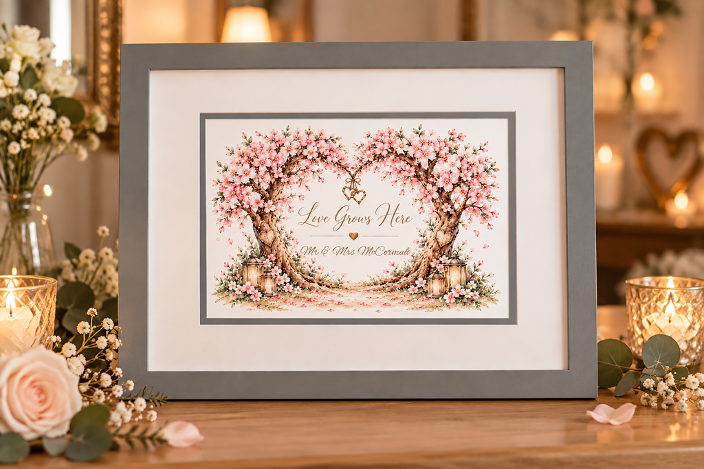 Love Grows Here – Personalised Wedding Framed Print