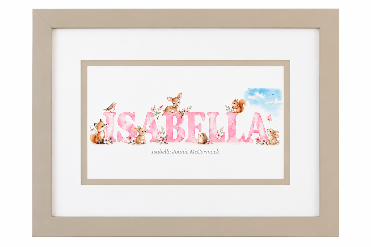 Personalised Name Framed Print – Woodland Animals Gift