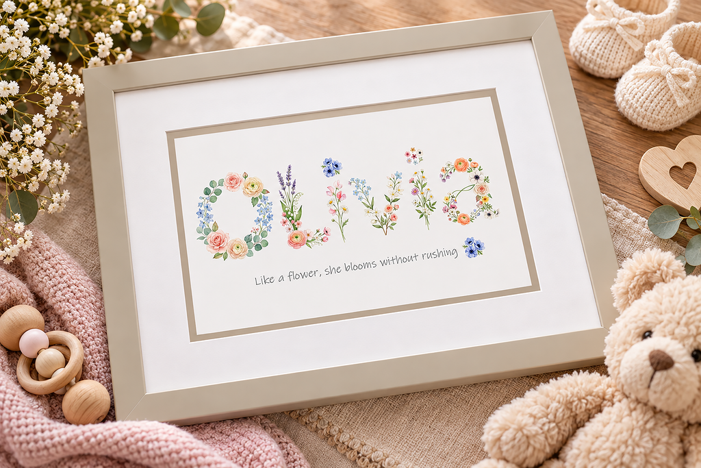 Personalised Floral Name Print – Baby & Nursery Gift