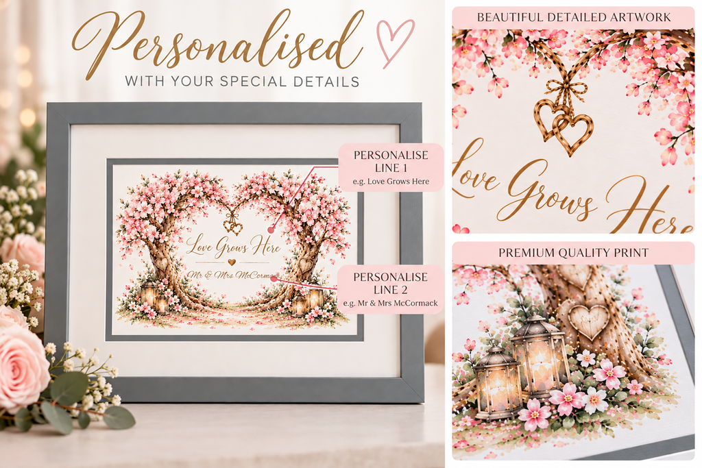 Love Grows Here – Personalised Wedding Framed Print