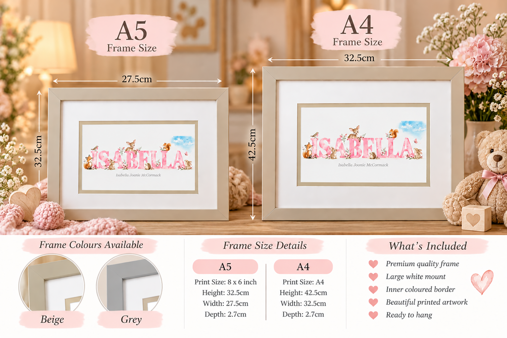 Personalised Name Framed Print – Woodland Animals Gift